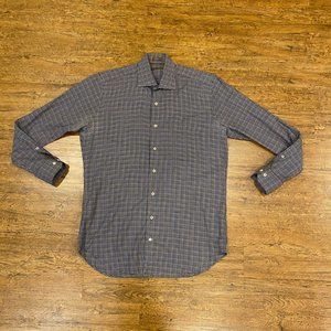 Peter Millar Blue Brown Plaid‎ Casual Dress Long Sleeve Button Up Shirt Men's M